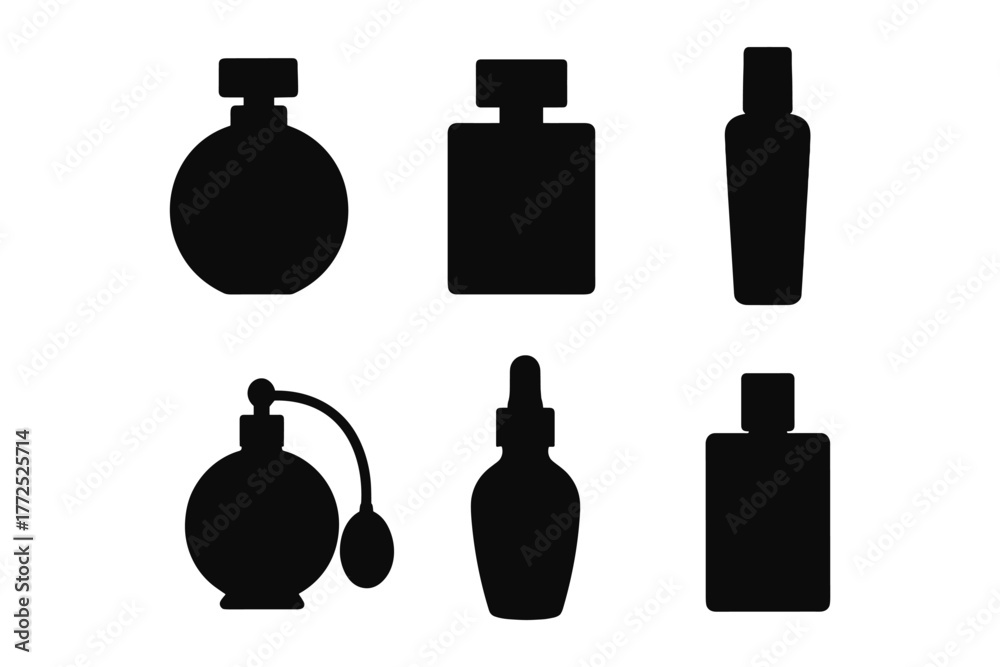 Obraz premium Set of six perfume bottle icons in silhouette style