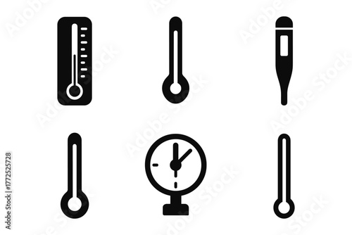 Collection of thermometer icons: classic and digital styles