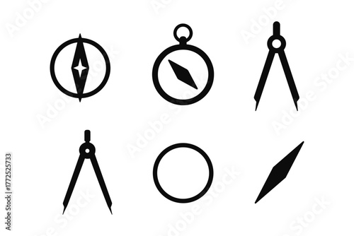 Silhouette icons of compasses and drawing tools