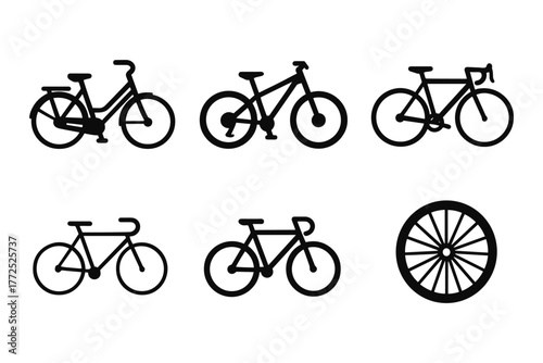 Minimalist bicycle icons: set of six classic and modern bike designs