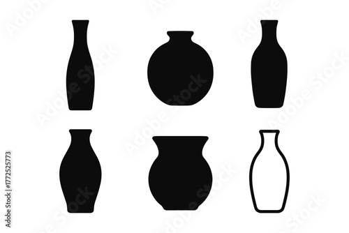 Simple black silhouette set of various vase shapes for home decor ideas