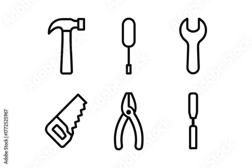Minimalist line art tool icons for construction and diy projects