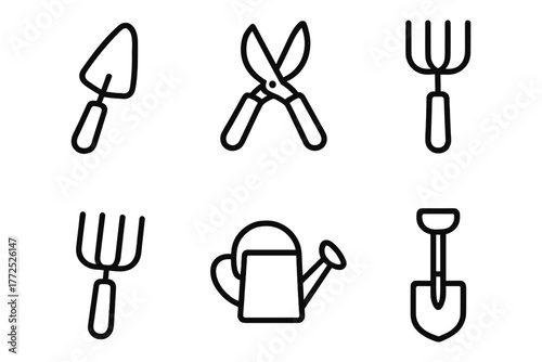 Minimalist line art garden tools collection for diy enthusiasts and gardeners
