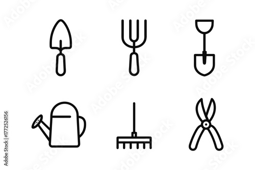 Minimalist garden tools icons set for contemporary design projects