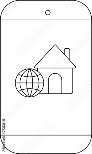 A phone displays a globe and a house icon