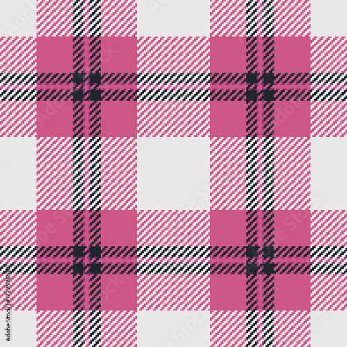 Thread check fabric background, structure pattern seamless tartan. Dog tooth plaid texture textile vector in pink and white colors.