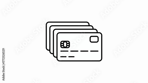 Clean line art illustration of a stack of credit cards with chip and magnetic stripe detail symbolizing finance and payments
