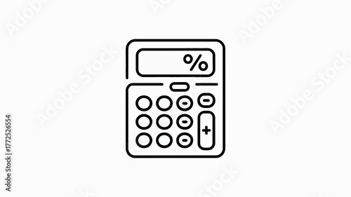 Simple line art illustration of a basic calculator displaying a percentage symbol on its screen representing finance and calculations
