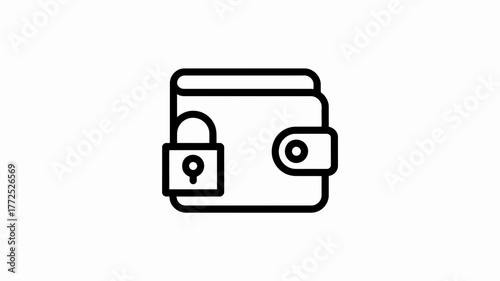 Simple line art icon representing a secure wallet with a padlock symbolizing financial safety and protection of personal data