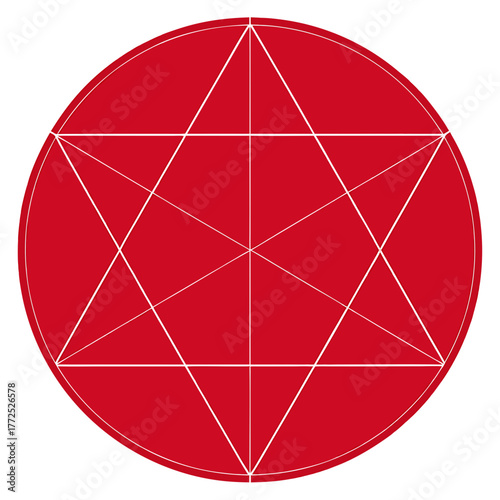 Sacred Geometry Flower of Life Pattern in a Vibrant Red Circle - Minimalist Abstract Vector Background