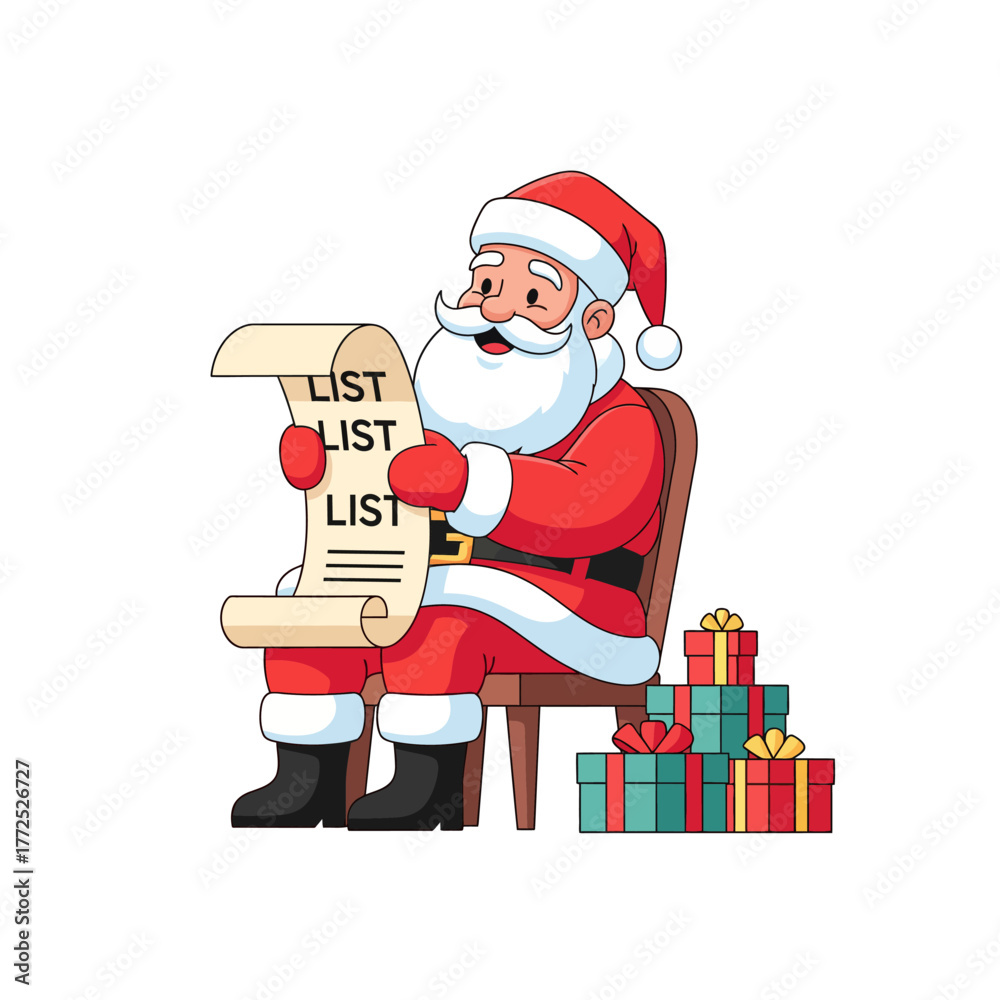 Obraz premium Santa Claus Reading Naughty or Nice List — Cute Flat Cartoon Vector