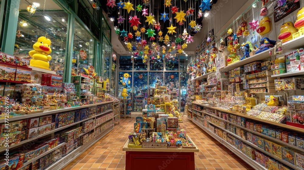 Fototapeta premium Charming childrens toy shop celebrating New Year