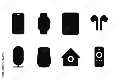Silhouette icons of modern smart devices: minimalist technology set