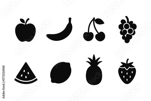 Fruit silhouettes collection: simple black icons of fresh produce