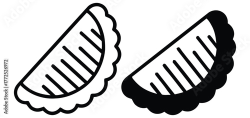 Traditional delicious steamed or fried dumpling outline and silhouette icons