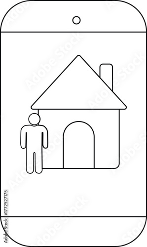 Smartphone screen displaying a house icon with a person black outline