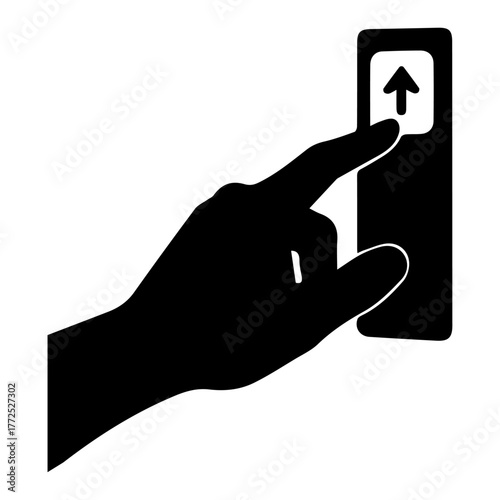 Black and White Silhouette of Hand Pressing an Up Button