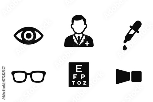 Optometry icon set: vision symbols for eye care and optician services