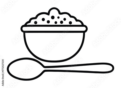 Simple Morning Cereal Bowl with Spoon Outline Graphic Design