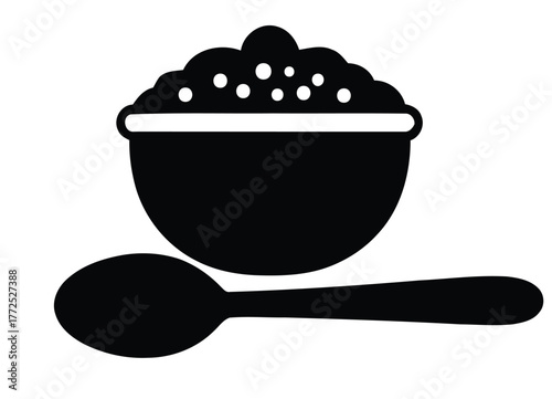 Nutritious Breakfast Bowl with Spoon Healthy Food Silhouette