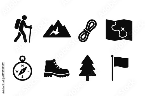 Silhouette icons for hiking and outdoor adventure activities
