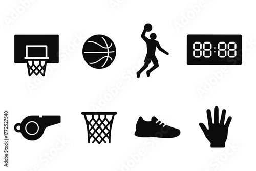 Basketball icon set: silhouette style sports essentials