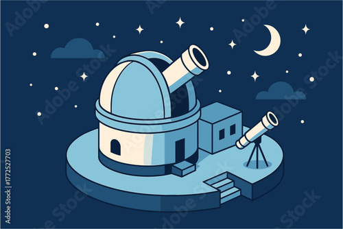 Modern night observatory with telescope under starry sky