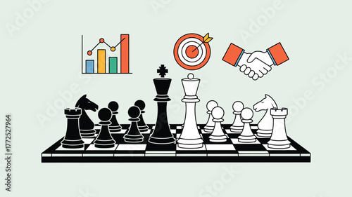 Vector chessboard business icons illustration for strategy and planning eps vector