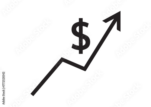 Chart of increased dollar rate icon, Chart of increased dollar rate silhouette vector