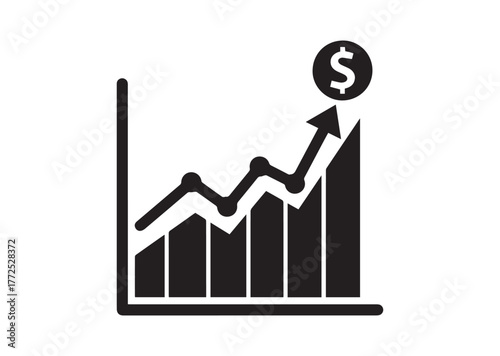 Chart of increased dollar rate icon, Chart of increased dollar rate silhouette vector
