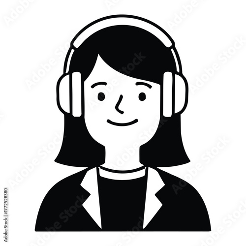 Professional young woman listening to audio with over ear headphones