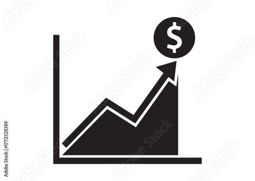 Chart of increased dollar rate icon, Chart of increased dollar rate silhouette vector