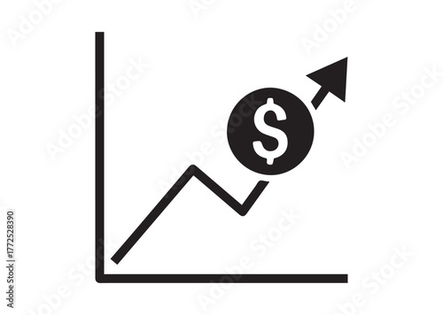 Chart of increased dollar rate icon, Chart of increased dollar rate silhouette vector