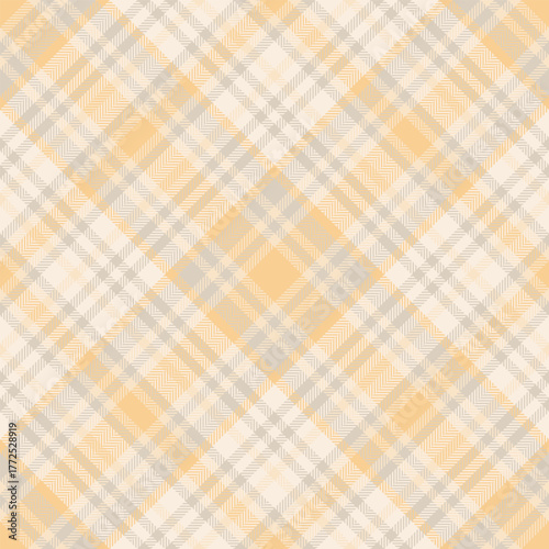 Apparel tartan seamless pattern, hippy fabric plaid textile. Knit background check texture vector in light and amber colors.