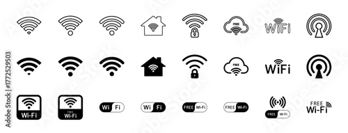 Wi-Fi icon set. Free wifi zone, Wireless internet Sign. Vector illustration.