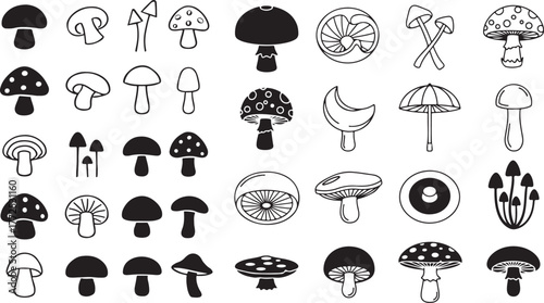Vector mushroom cute icon set eps