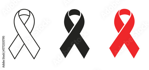 Awareness ribbons vector illustration showing multiple styles and colors scalable eps icon vector