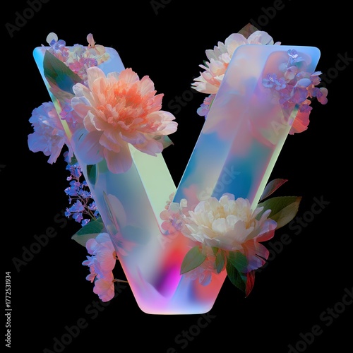 A vibrant, multi-colored letter 