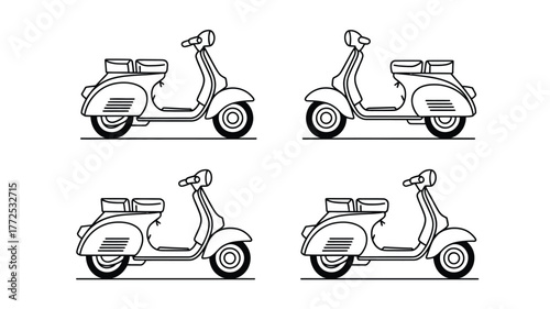 Classic scooter line art illustration four angles vector scalable eps icon design vector