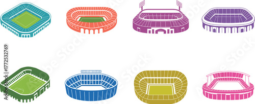Set of 8 stylized stadium illustrations vector graphics for sports and event designs vector