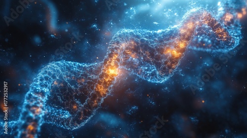 Detailed View of CRISPR Molecule Interacting With DNA Strands in Cold Blue Tones