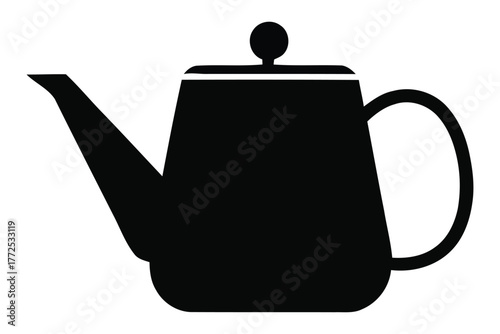 Traditional rounded black teapot silhouette for brewing and serving hot tea