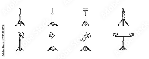 Set of Line Art Lighting Equipment Stands for Photography and Film Production