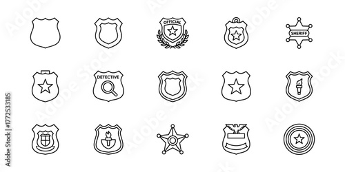 Law Enforcement and Security Badges Icon Set in Line Style