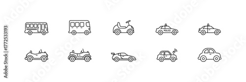 Vehicle Icons Set in Line Style