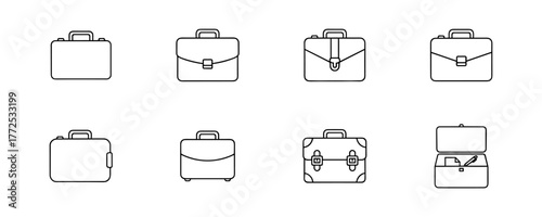 Briefcase icons set in line style