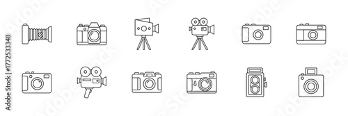 Set of Photography and Videography Camera Line Icons