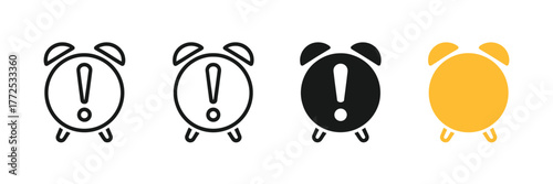 Set of four alarm clock icons with exclamation mark symbolizing alerts and notifications vector