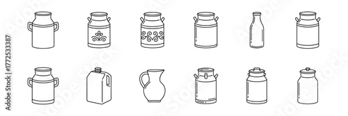 Collection of Twelve Line Drawings of Various Milk Containers