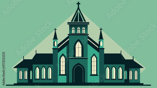 Silhouette of a church on a green background